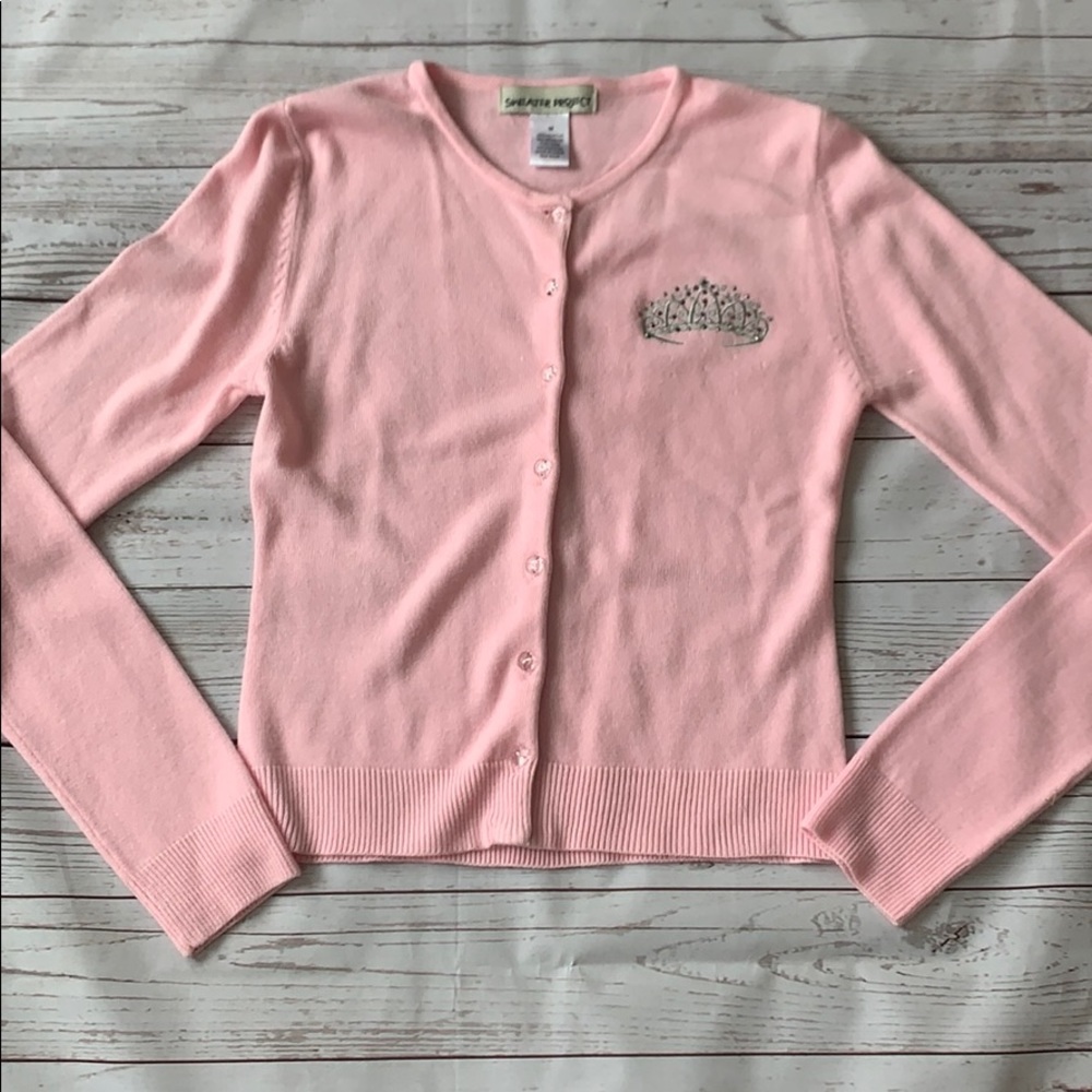 Girls pink button down tiara cardigan size medium
